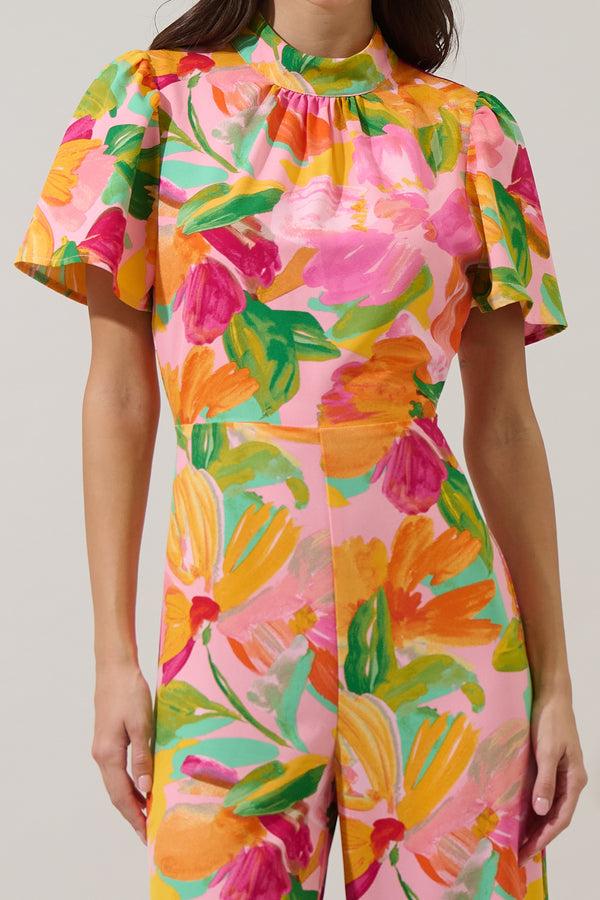 Sugarlips Jovana Floral Arabella Mock Neck Wide Leg Jumpsuit