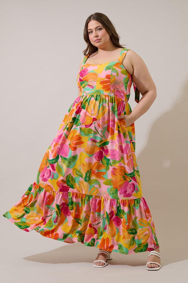sugarlips Jovana Floral Silda Smocked Maxi Dress Curve