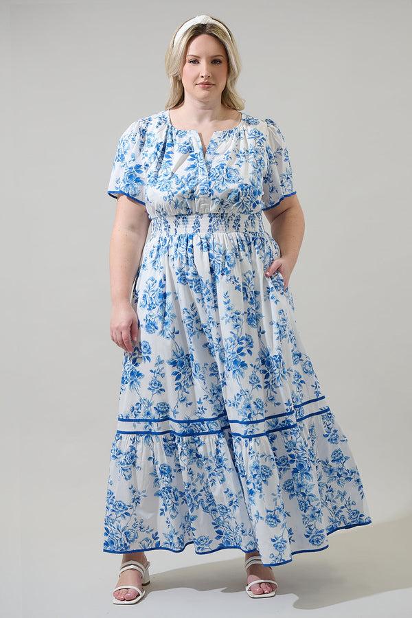 sugarlips Juba Floral Ordy Smocked Midi Dress Curve