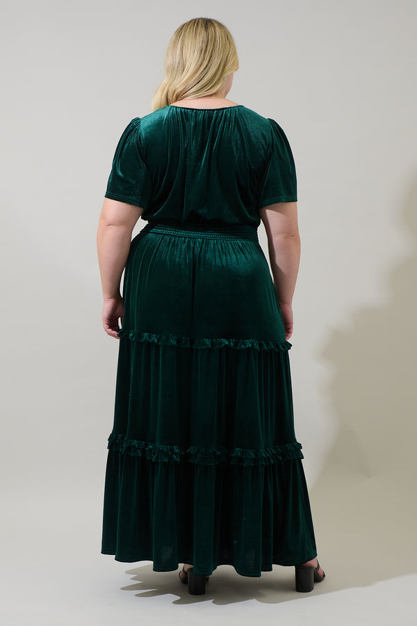 Sugarlips Juliete Velvet Palmer Tiered Maxi Dress Curve