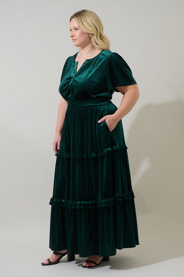 Sugarlips Juliete Velvet Palmer Tiered Maxi Dress Curve
