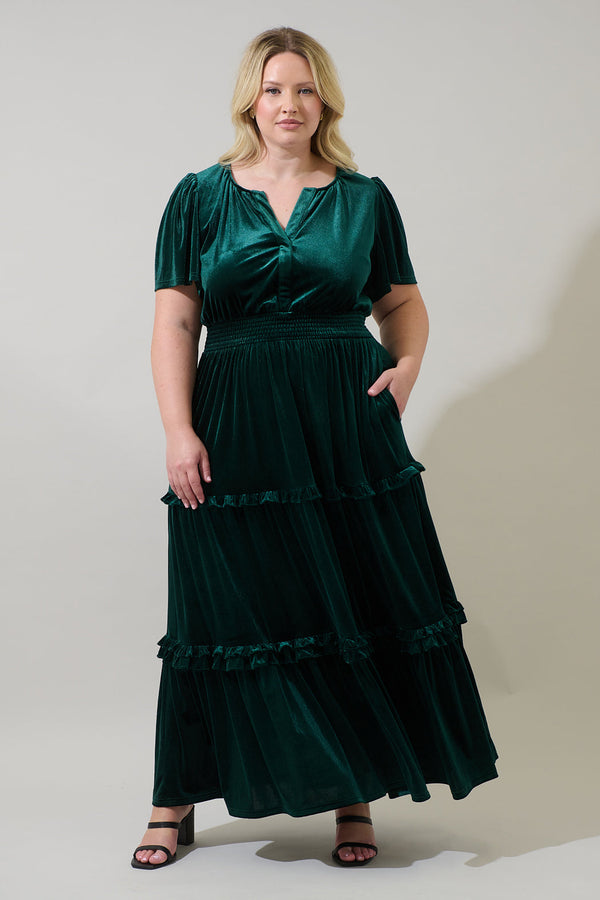 sugarlips Juliete Velvet Palmer Tiered Maxi Dress Curve
