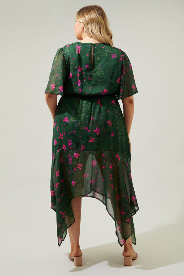 Sugarlips Juniper Floral Aerin Asymmetrical Flutter Midi Dress Curve