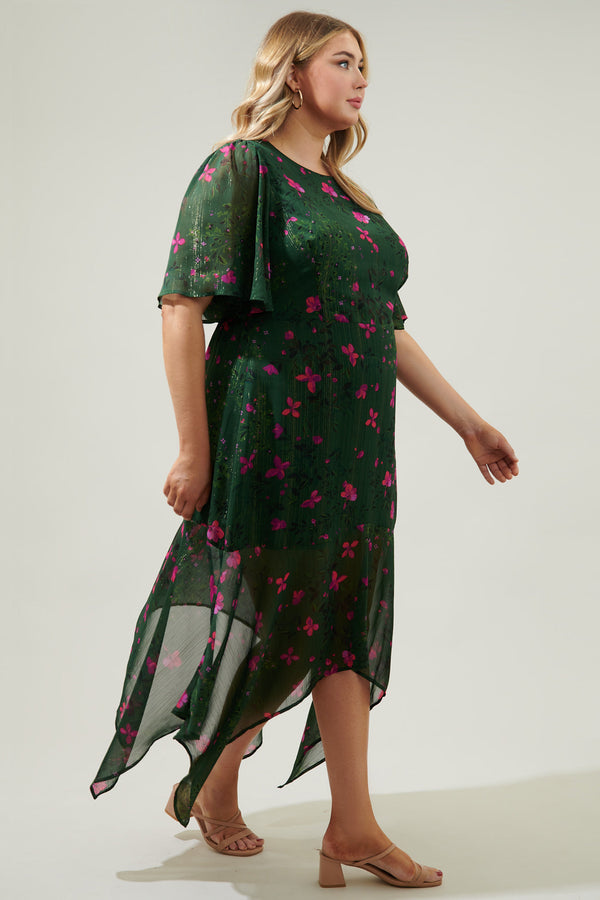 Sugarlips Juniper Floral Aerin Asymmetrical Flutter Midi Dress Curve