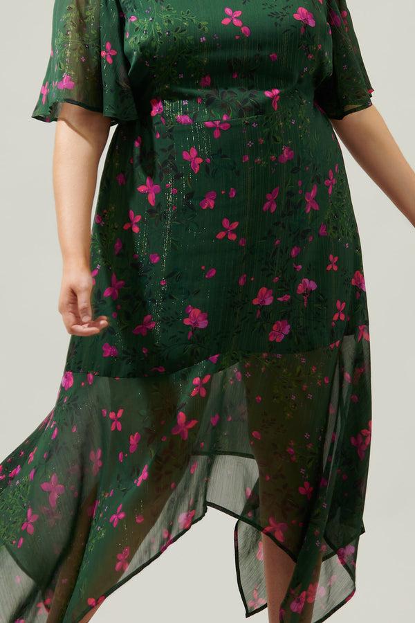 Sugarlips Juniper Floral Aerin Asymmetrical Flutter Midi Dress Curve