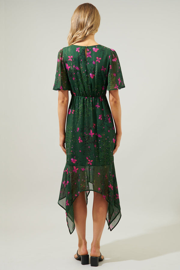 Sugarlips Juniper Floral Aerin Asymmetrical Flutter Midi Dress