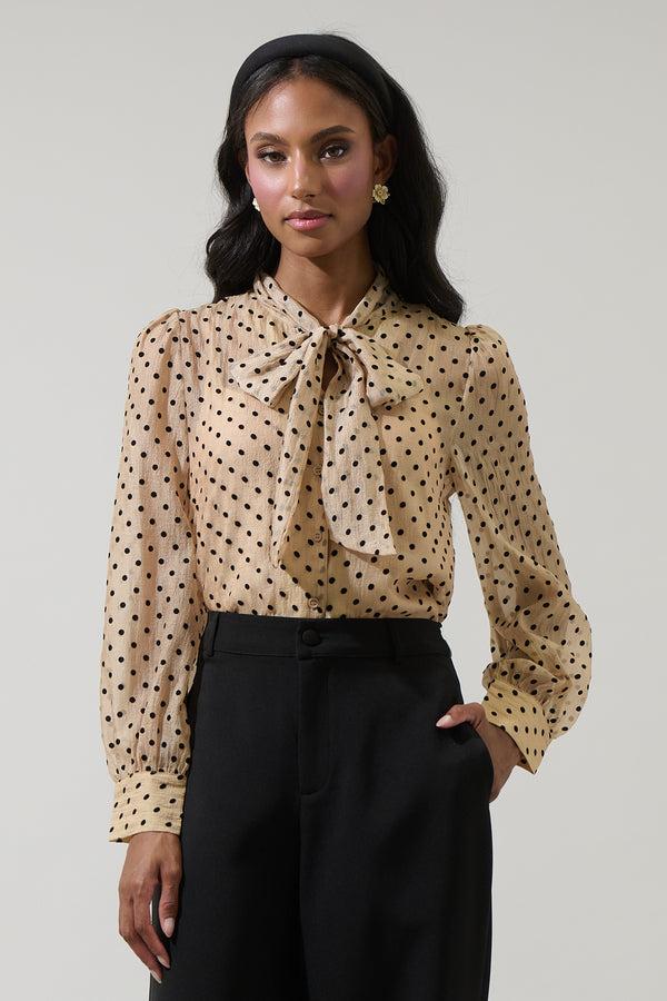sugarlips Junira Polka Dot Nolani Button Down Blouse