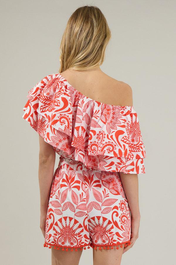 Sugarlips Juny Floral Charmer One Shoulder Ruffle Top