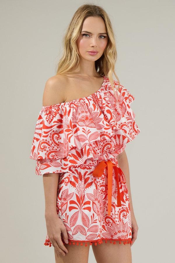 Sugarlips Juny Floral Charmer One Shoulder Ruffle Top