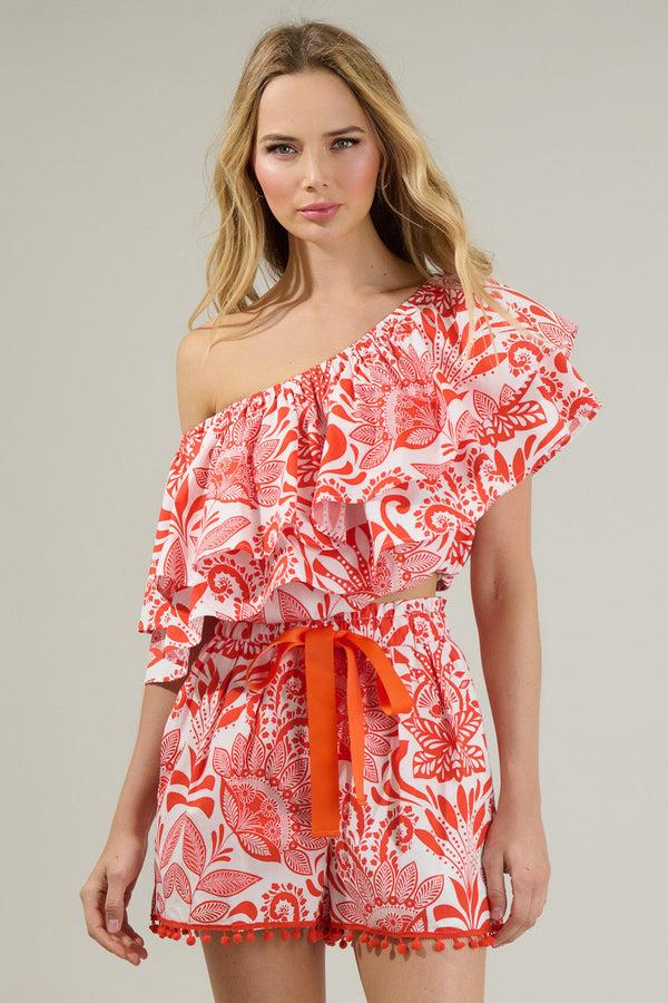 sugarlips Juny Floral Charmer One Shoulder Ruffle Top