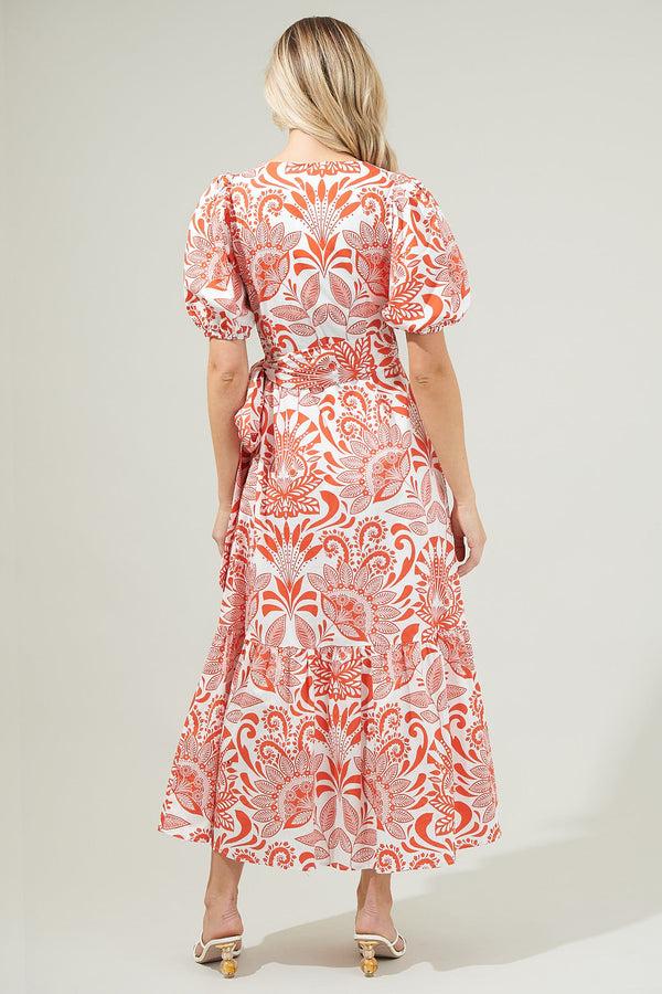 Sugarlips Juny Floral Stroll Poplin Wrap Top Midi Dress