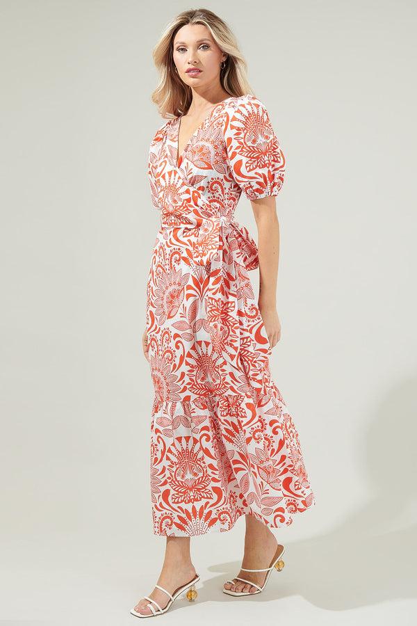 Sugarlips Juny Floral Stroll Poplin Wrap Top Midi Dress