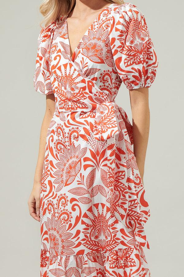 Sugarlips Juny Floral Stroll Poplin Wrap Top Midi Dress