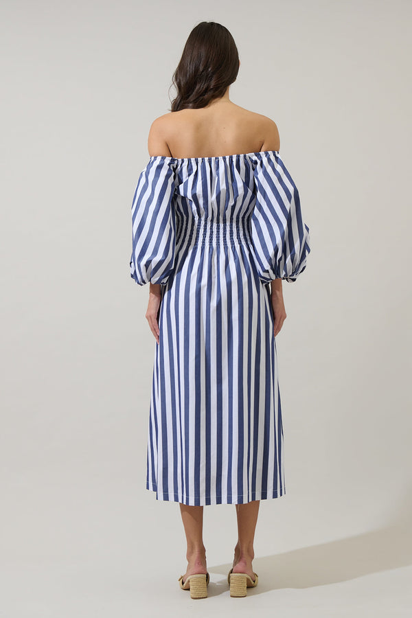 Sugarlips Juvie Stripe Off Shoulder Button Midi Dress