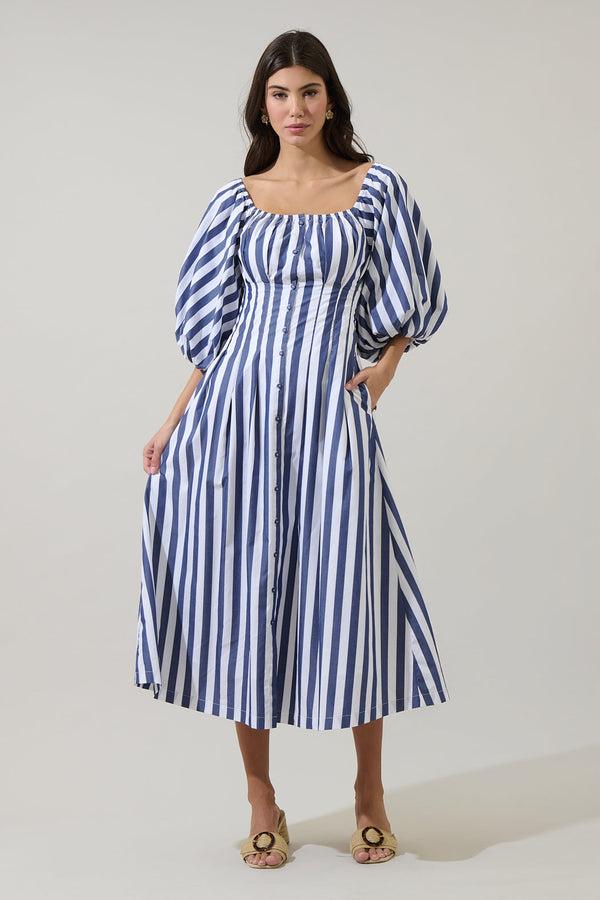 Sugarlips Juvie Stripe Off Shoulder Button Midi Dress