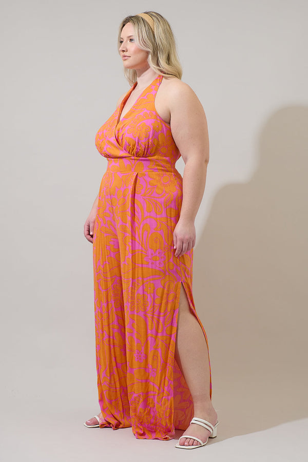 Sugarlips Kaci Floral Magic Moment Halter Jumpsuit Curve