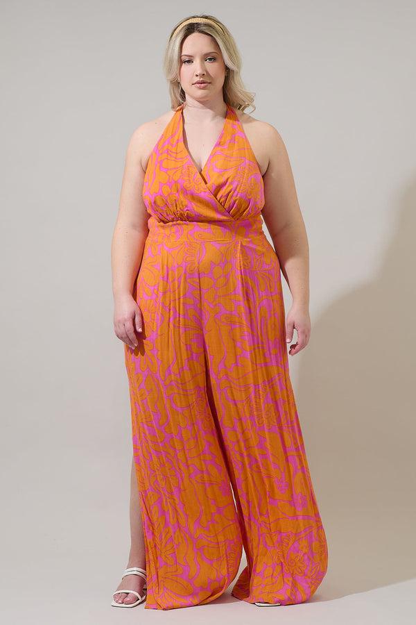 sugarlips Kaci Floral Magic Moment Halter Jumpsuit Curve
