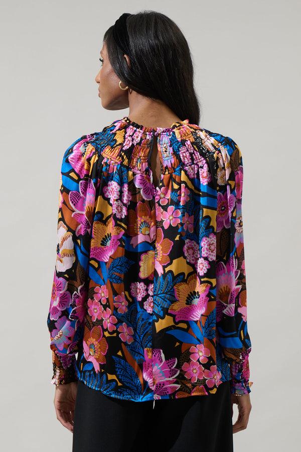 Sugarlips Kadence Floral Bonsoir Smocked Raglan Sleeve Blouse