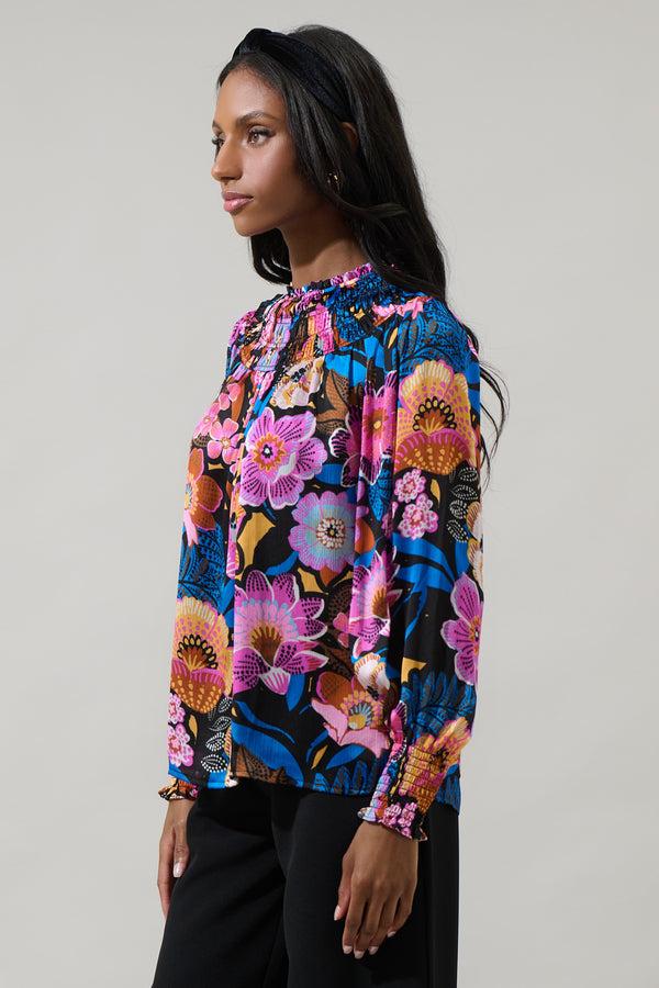 Sugarlips Kadence Floral Bonsoir Smocked Raglan Sleeve Blouse