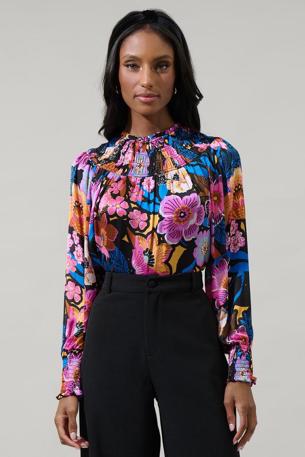 sugarlips Kadence Floral Bonsoir Smocked Raglan Sleeve Blouse
