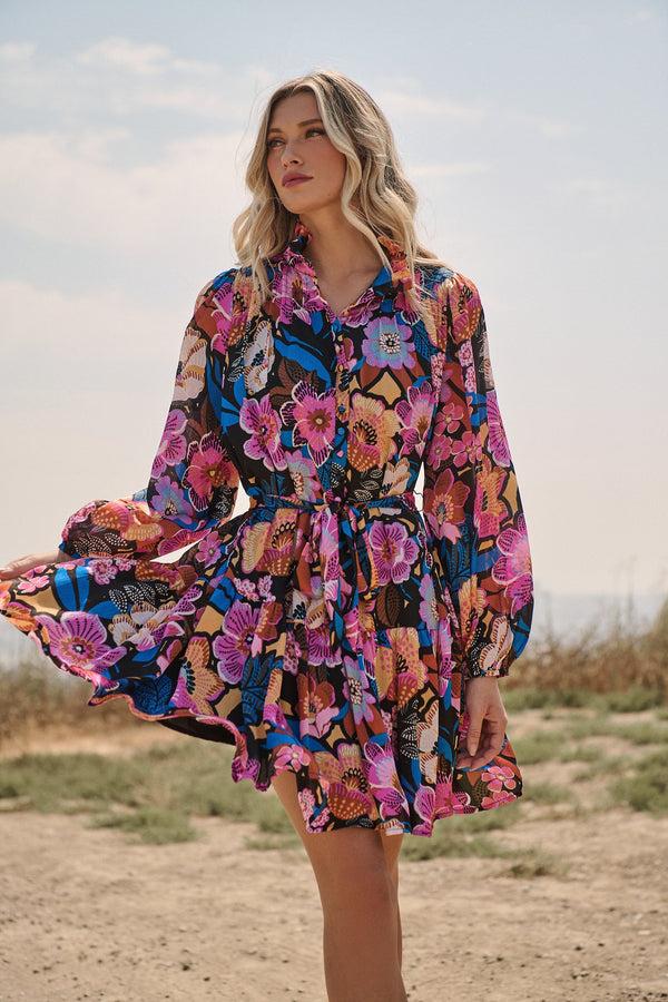 sugarlips Kadence Floral Groover Button Up Mini Dress