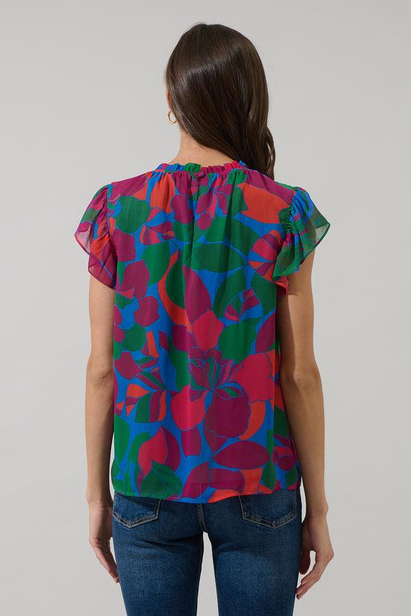 Sugarlips Kaeli Floral New In Town Cap Sleeve Blouse