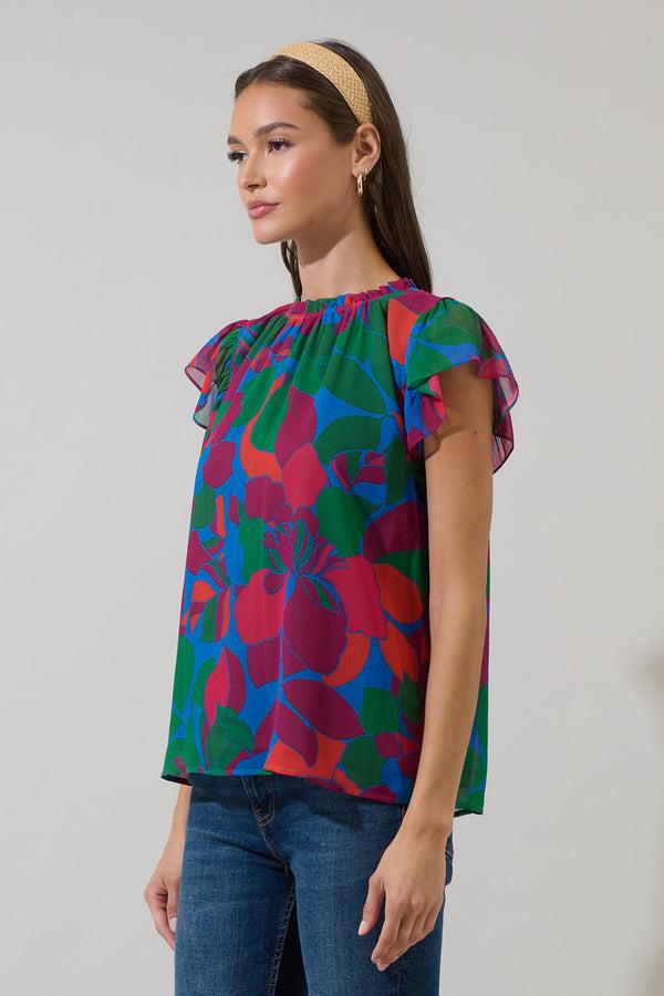 Sugarlips Kaeli Floral New In Town Cap Sleeve Blouse