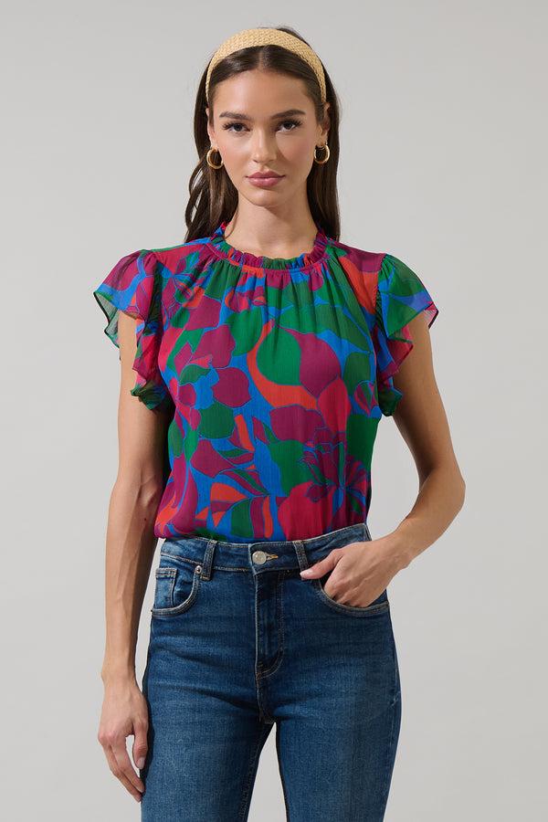sugarlips Kaeli Floral New In Town Cap Sleeve Blouse