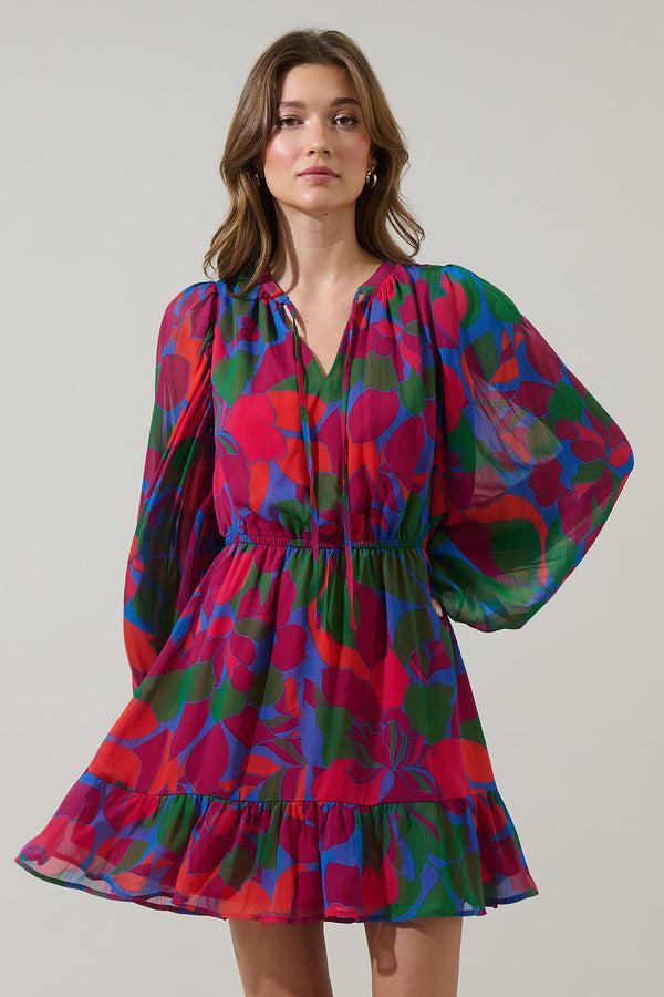 Sugarlips Kaeli Floral Paxton Balloon Sleeve Mini Dress