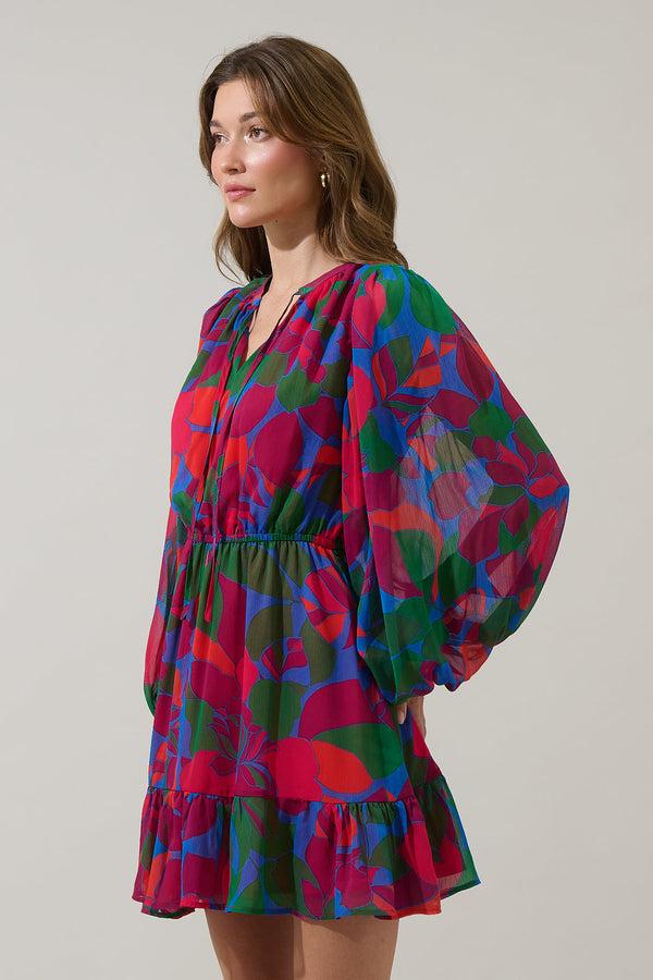 Sugarlips Kaeli Floral Paxton Balloon Sleeve Mini Dress