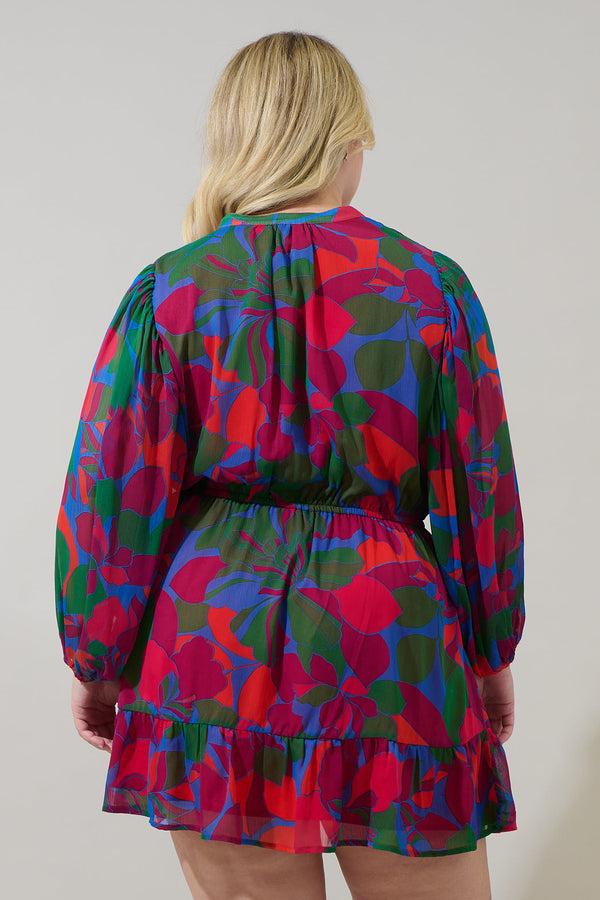 Sugarlips Kaeli Floral Paxton Balloon Sleeve Mini Dress Curve