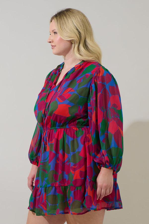 Sugarlips Kaeli Floral Paxton Balloon Sleeve Mini Dress Curve