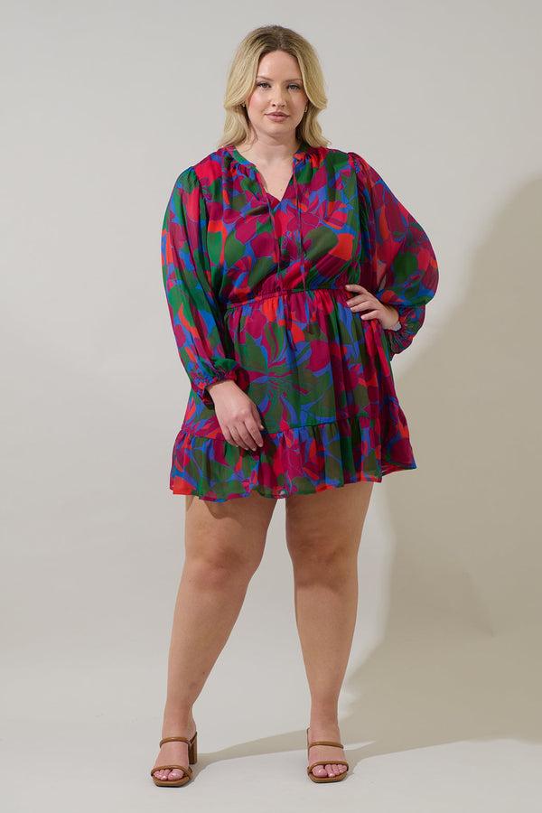Sugarlips Kaeli Floral Paxton Balloon Sleeve Mini Dress Curve