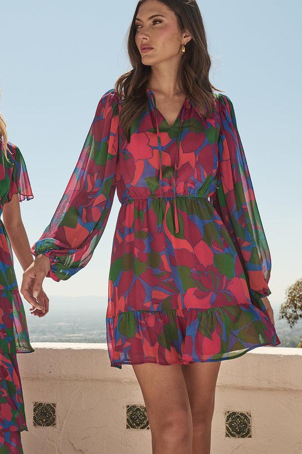 sugarlips Kaeli Floral Paxton Balloon Sleeve Mini Dress