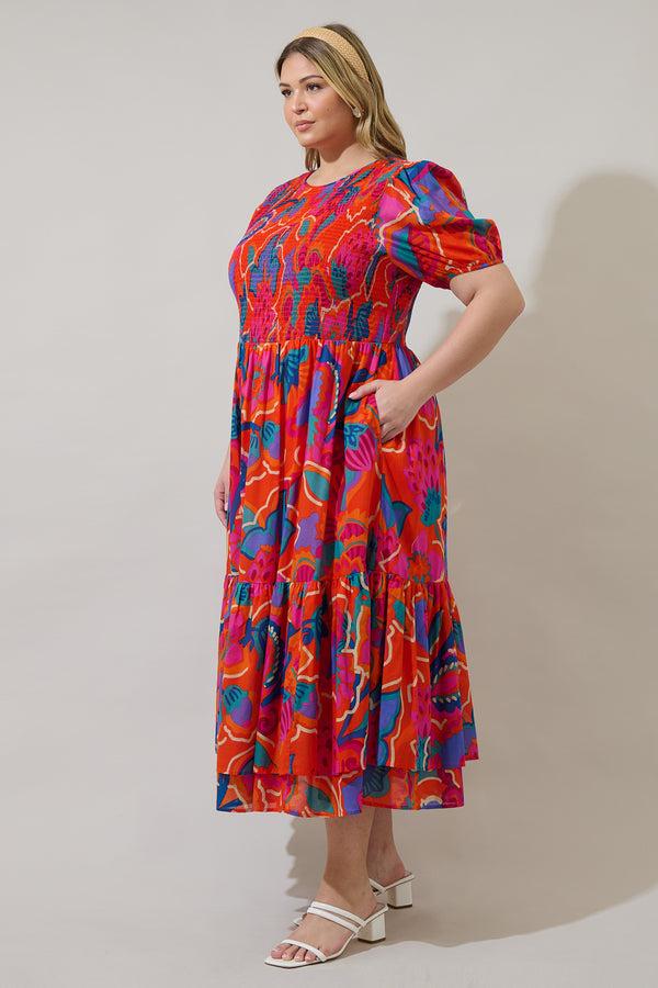 Sugarlips Kahlia Tropics Aruba Smocked Midi Dress Curve