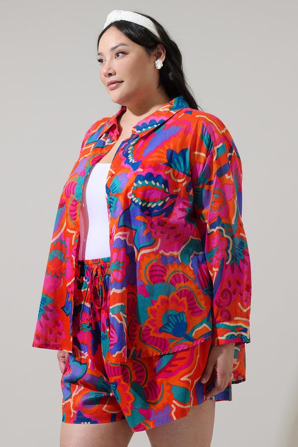 Sugarlips Kahlia Tropics Aya Button Down Shirt Curve