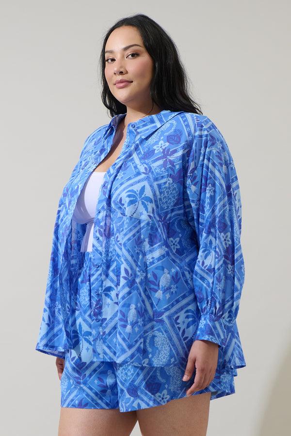Sugarlips Kaidy Tropical Boyfriend Button Down Shirt Curve