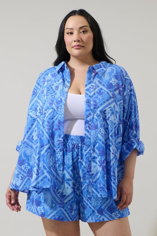 sugarlips Kaidy Tropical Boyfriend Button Down Shirt Curve