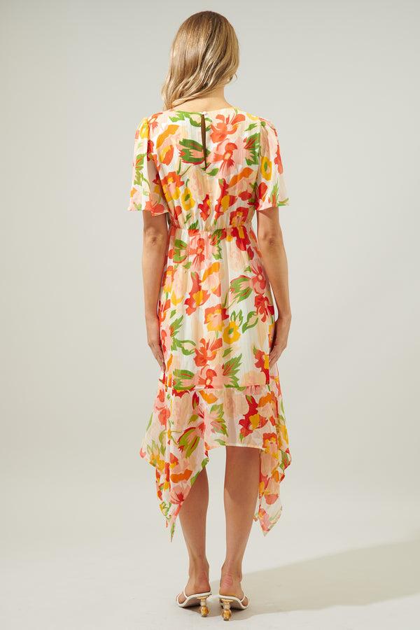 Sugarlips Kailua Floral Aerin Asymmetrical Flutter Midi Dress