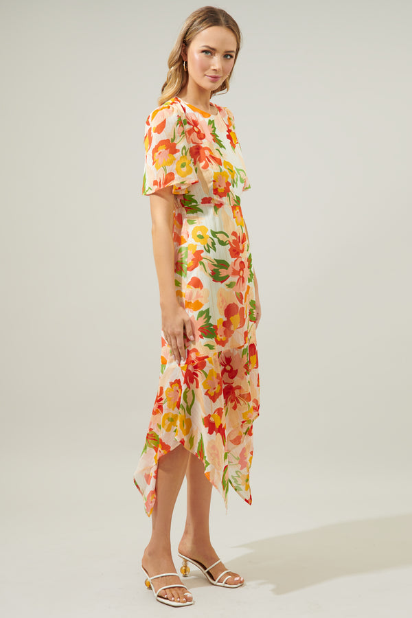 Sugarlips Kailua Floral Aerin Asymmetrical Flutter Midi Dress