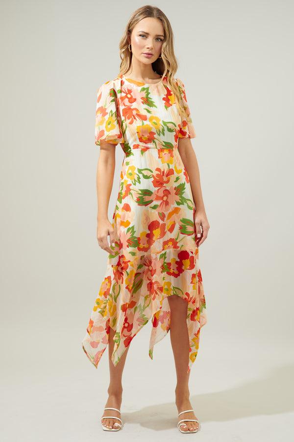 Sugarlips Kailua Floral Aerin Asymmetrical Flutter Midi Dress