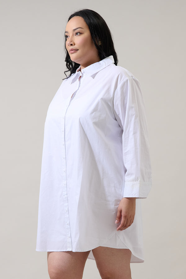 Sugarlips Kaira Poplin Button Down Shirt Dress Curve
