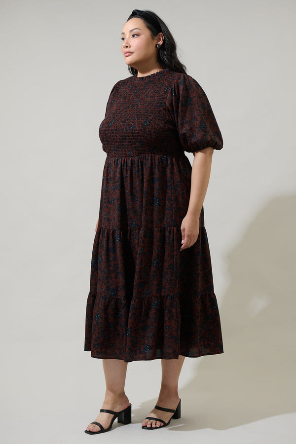 Sugarlips Kalida Beau Frazier Smocked Tiered Midi Dress Curve
