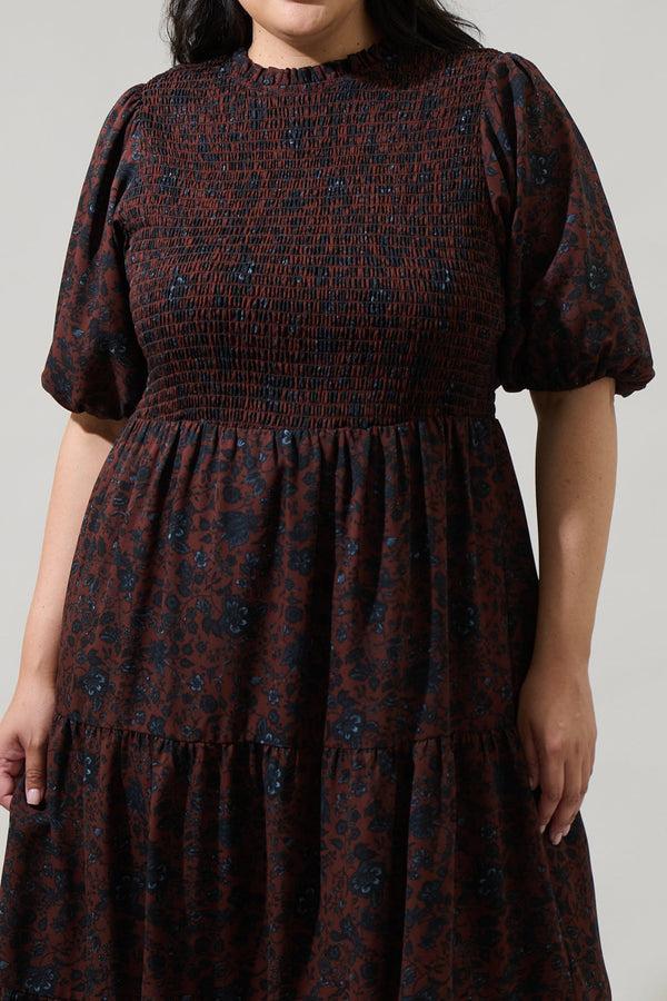 Sugarlips Kalida Beau Frazier Smocked Tiered Midi Dress Curve