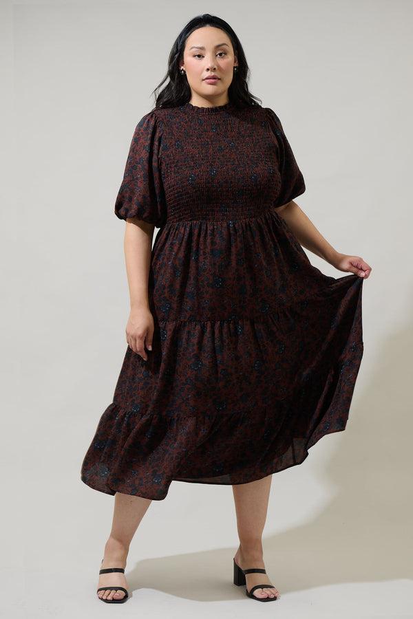 sugarlips Kalida Beau Frazier Smocked Tiered Midi Dress Curve