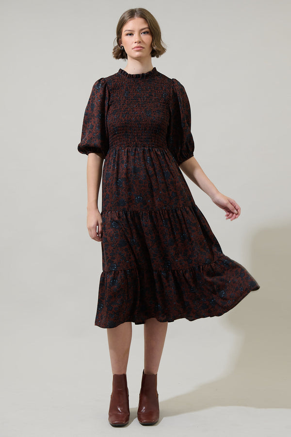 sugarlips Kalida Beau Frazier Smocked Tiered Midi Dress