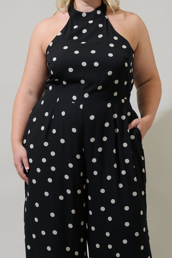 Sugarlips Kaline Polka Dot After Hours Backless Halter Jumpsuit Curve