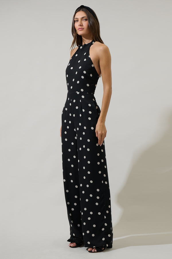 Sugarlips Kaline Polka Dot After Hours Halter Jumpsuit