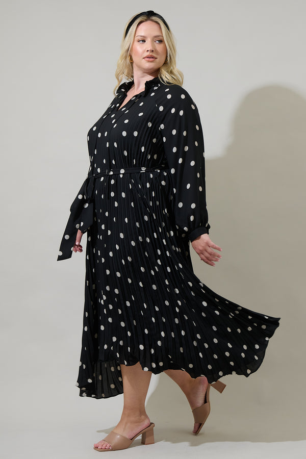 Sugarlips Kaline Polka Dot Marisa Pleated Midi Dress Curve