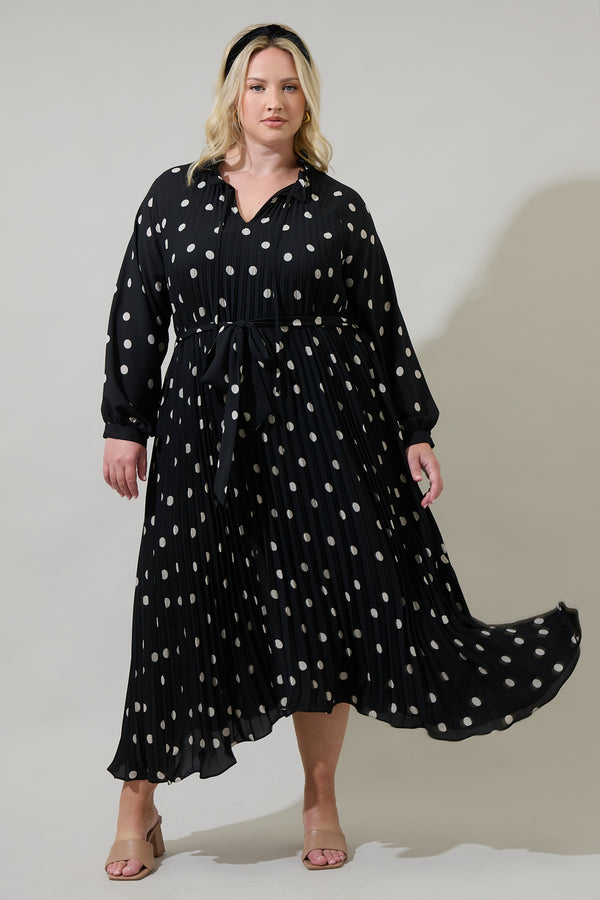 sugarlips Kaline Polka Dot Marisa Pleated Midi Dress Curve